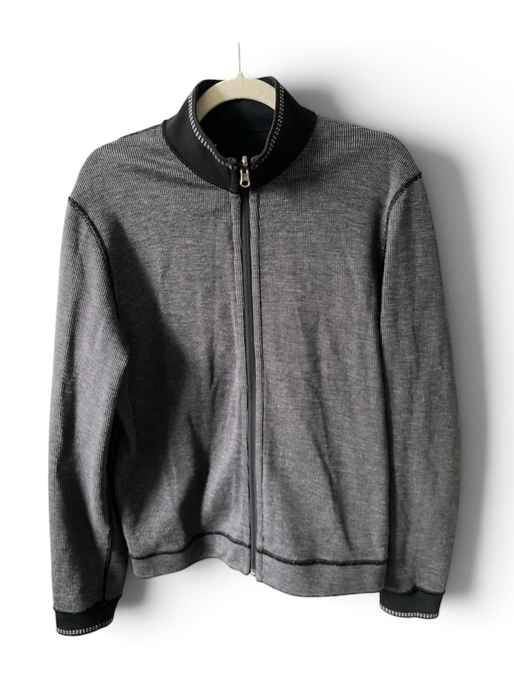 BOSS Hugo Boss Men’s Reversible Gray Black Full-Zip mock neck Sweater Jacket M